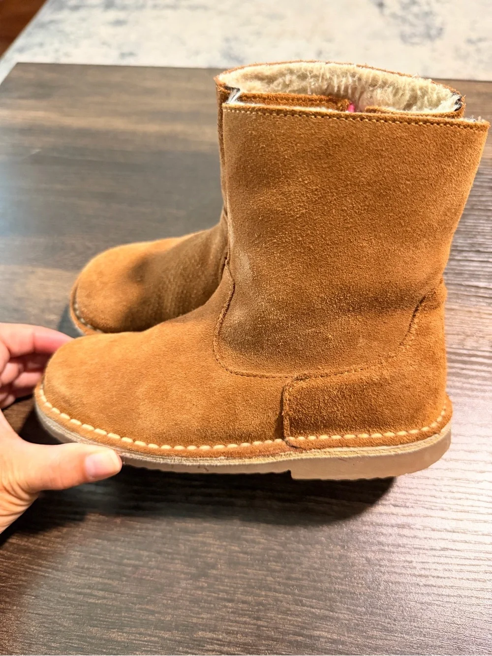 Mini Boden Brown Suede Kids Boots with Pink Zipper